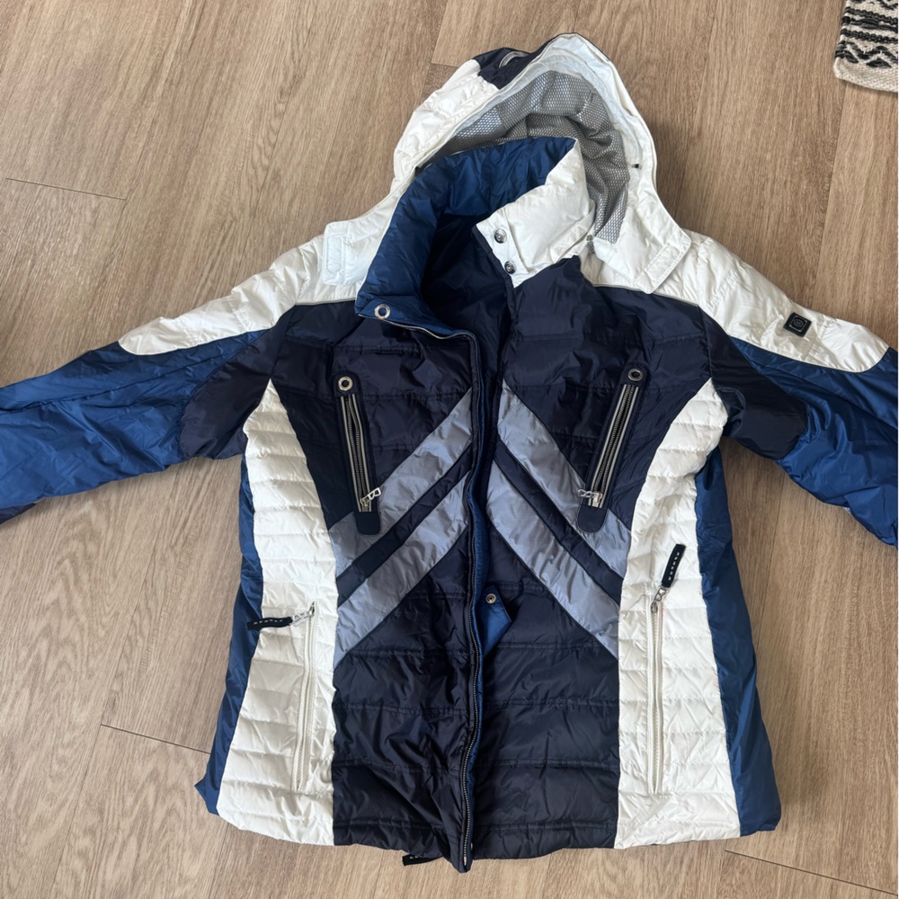 Womens/Mens Navy & White Hooded Bogner Puffer Ski Jacket